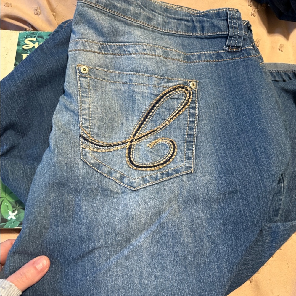 Zanadi Blue Jeans with Distressed Look and Decorative Stitching